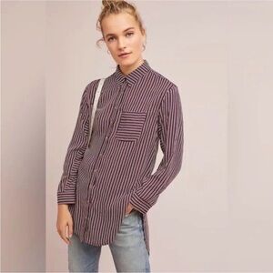 Anthropologie MAEVE Adelaide Pinstripe Button Up Top Size XL Blue Red Casual